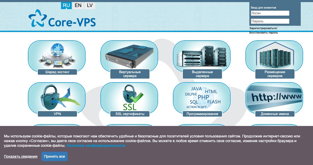 Homepage of VPS Hostin hosting