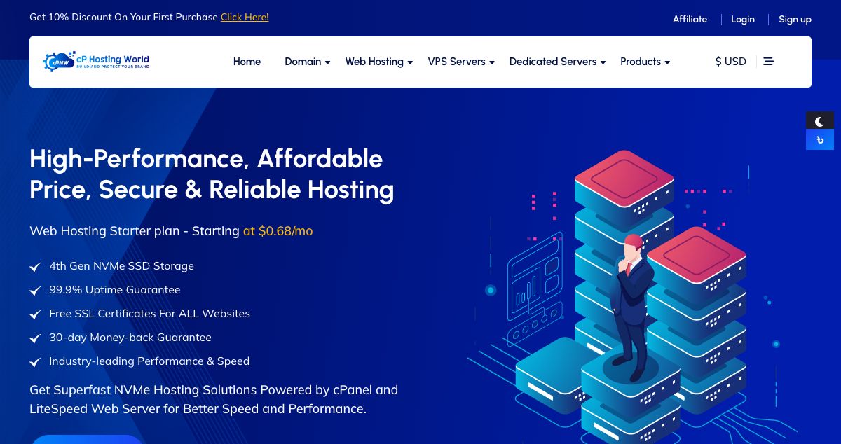 Homepage of cP Hosting World hosting