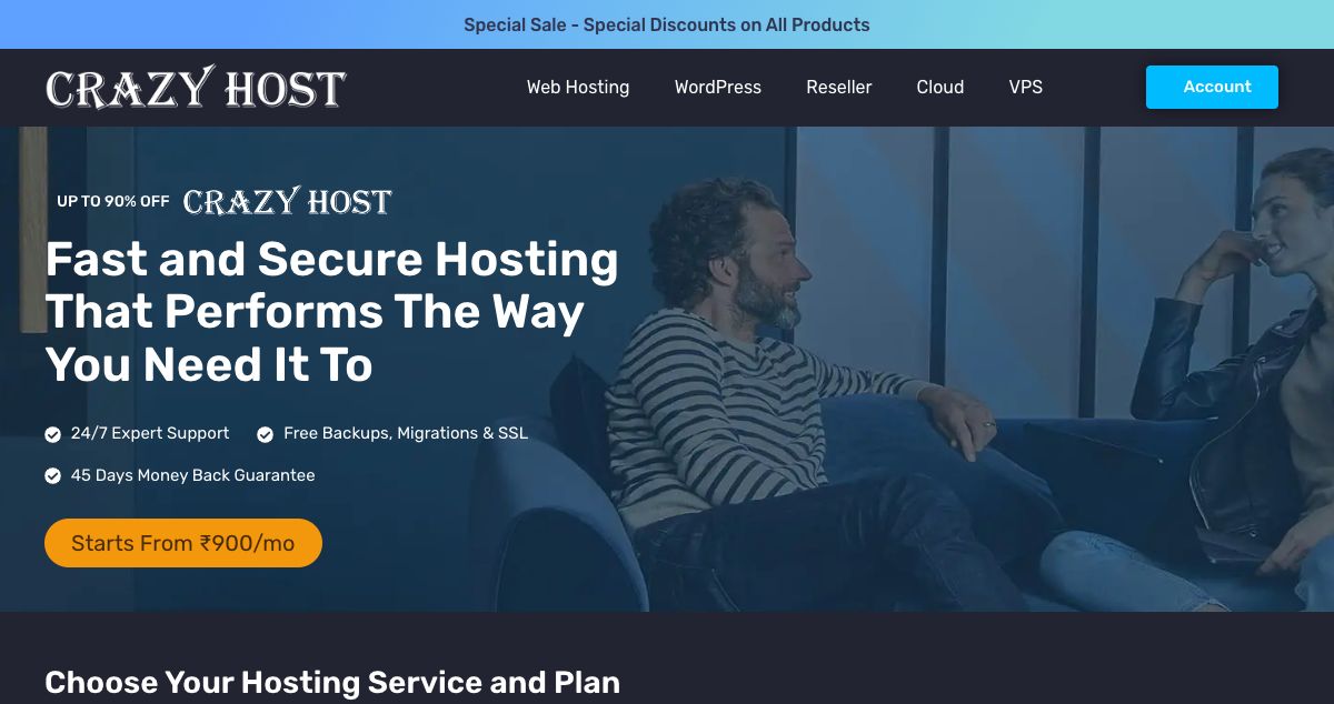 Homepage of Crazy Host hosting