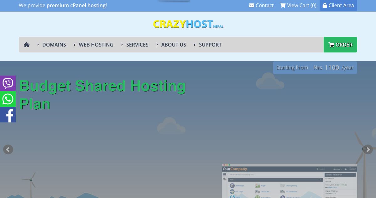 Homepage of CrazyHost Nepal hosting