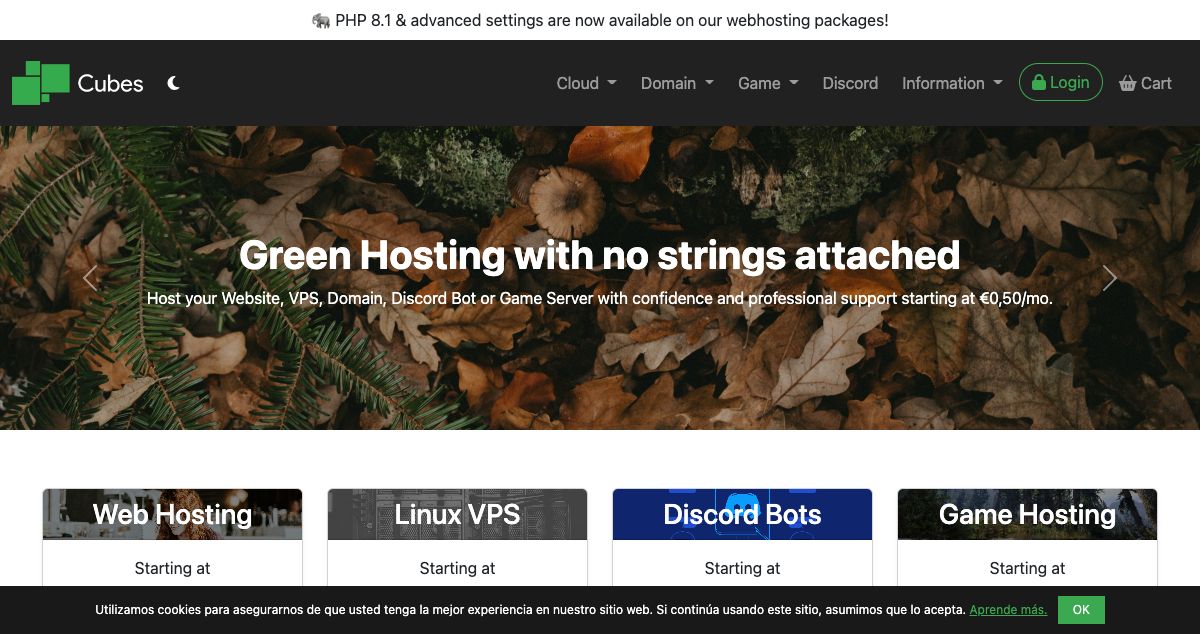 Homepage of Cubes Hosting hosting