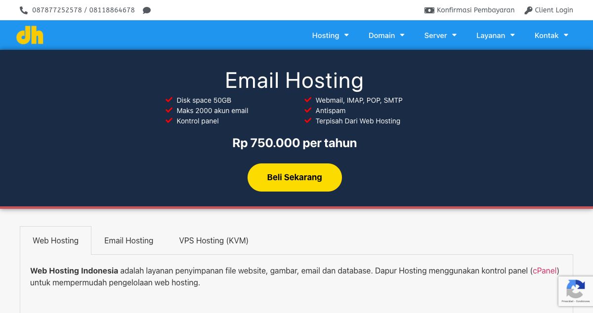 Homepage of Dapur Hosting hosting