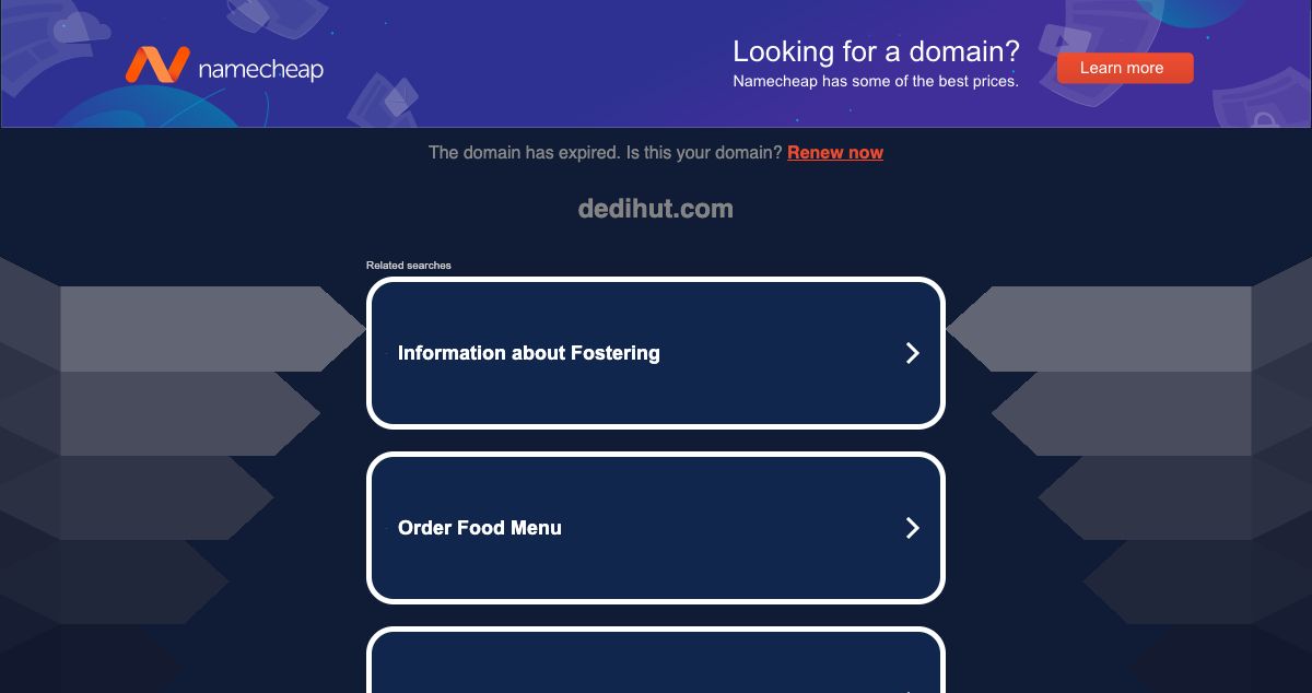 Homepage of DediHut hosting