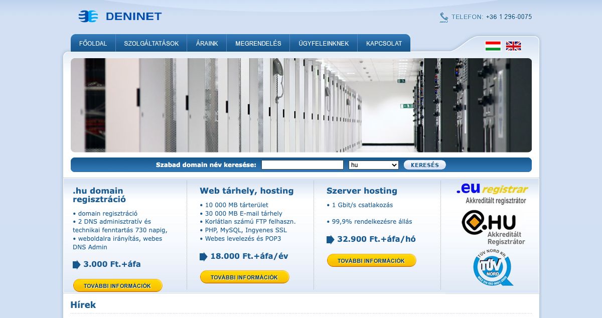 Homepage of Deninet.hu hosting