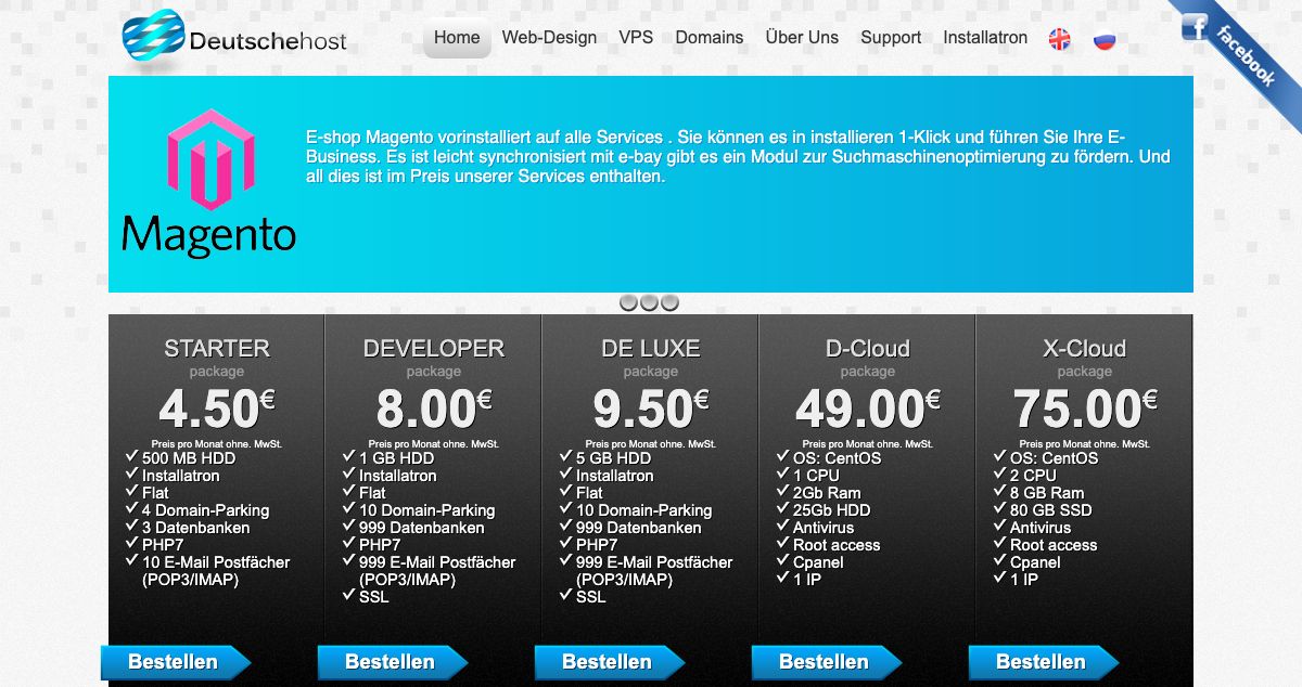 Homepage of Deutschehost hosting