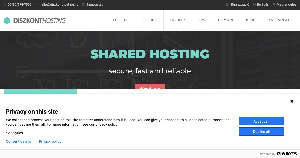 Homepage of DiszkontHosting hosting