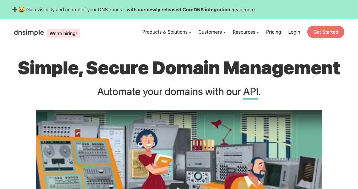 Homepage of DNSimple hosting