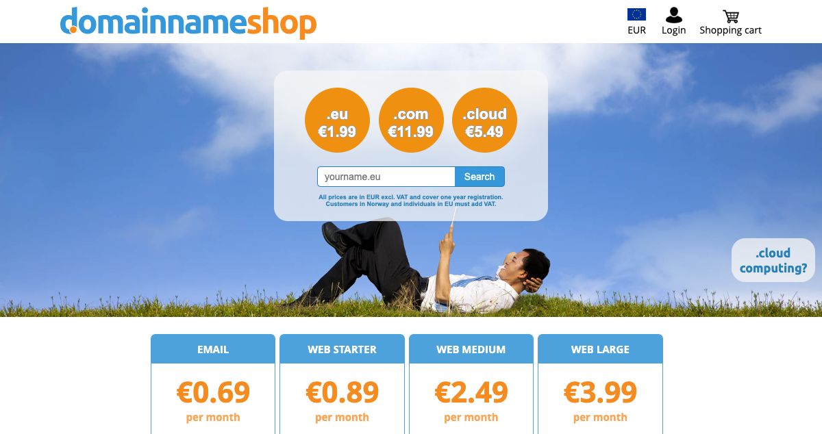 Homepage of Domainnameshop hosting