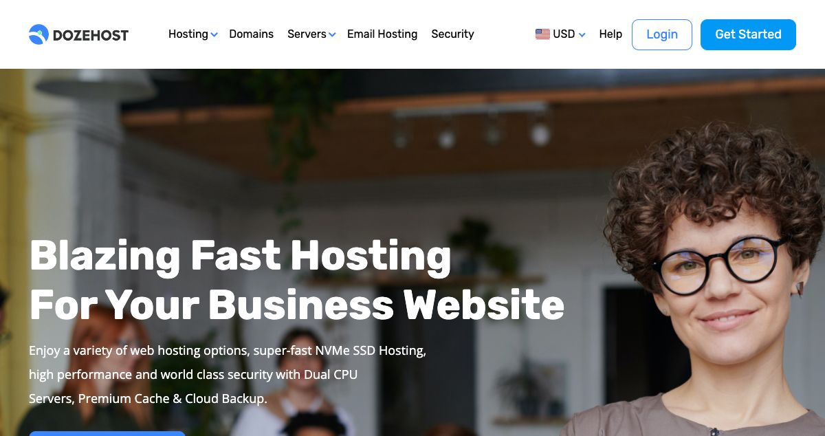 Homepage of Doze Host hosting