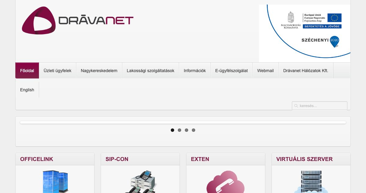 Homepage of Drávanet Zrt hosting