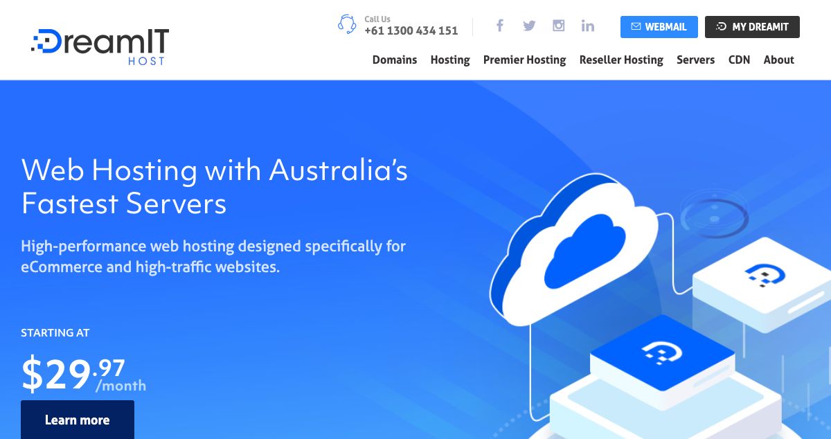 Homepage of DreamIT Host hosting