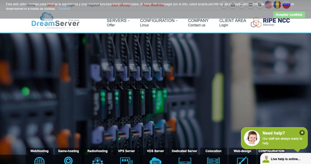 Homepage of DreamServer hosting