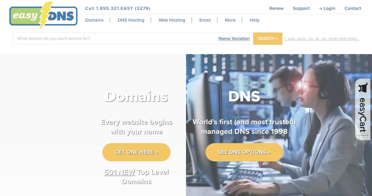 Homepage of easy DNS hosting