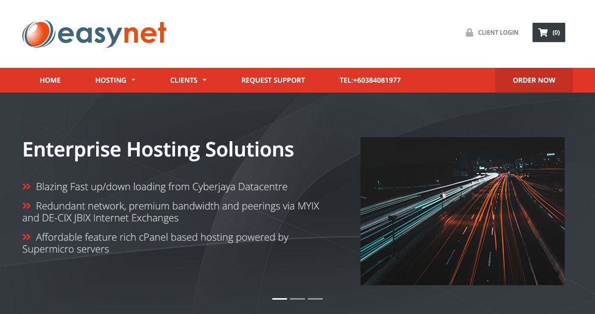 Homepage of EasyNet hosting