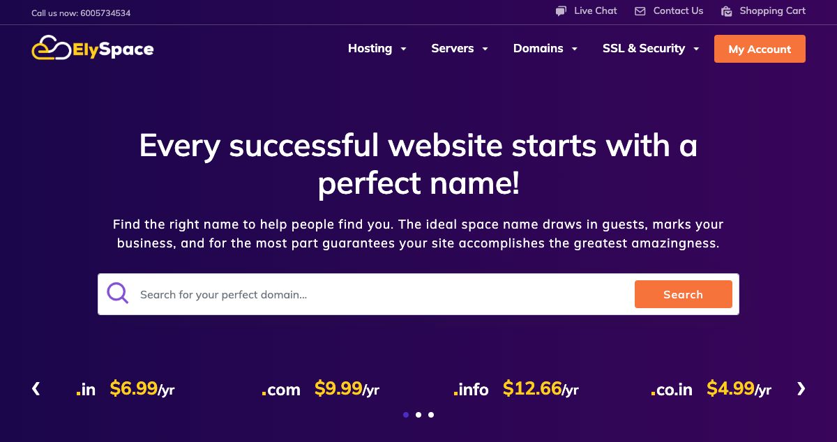 Homepage of ElySpace hosting