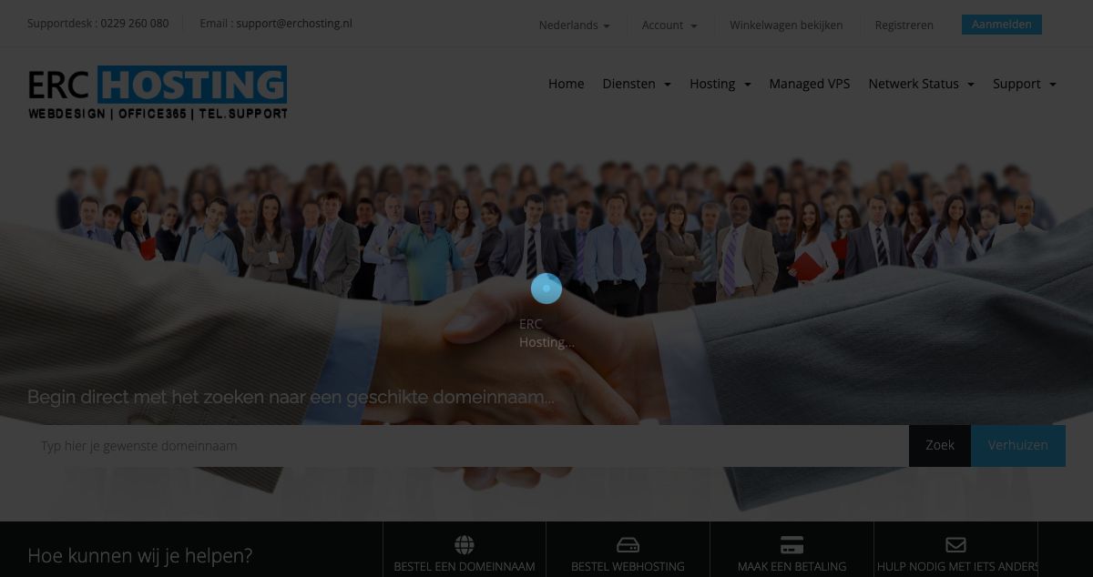 Homepage of ERC Hosting hosting