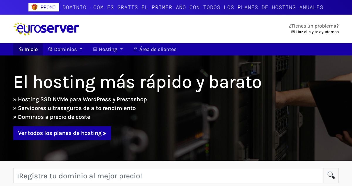 Homepage of EuroServer.es hosting