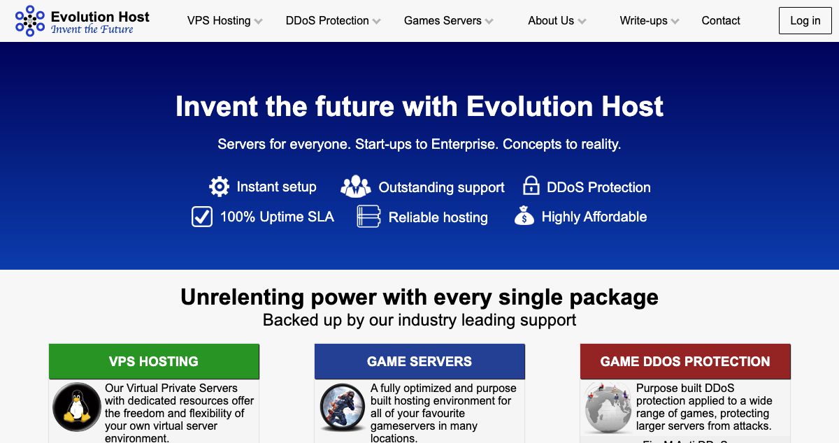 Homepage of Evolution Host hosting