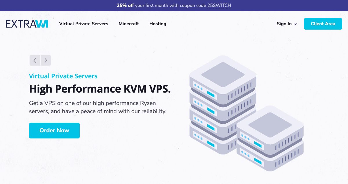 Homepage of ExtraVM LLC hosting