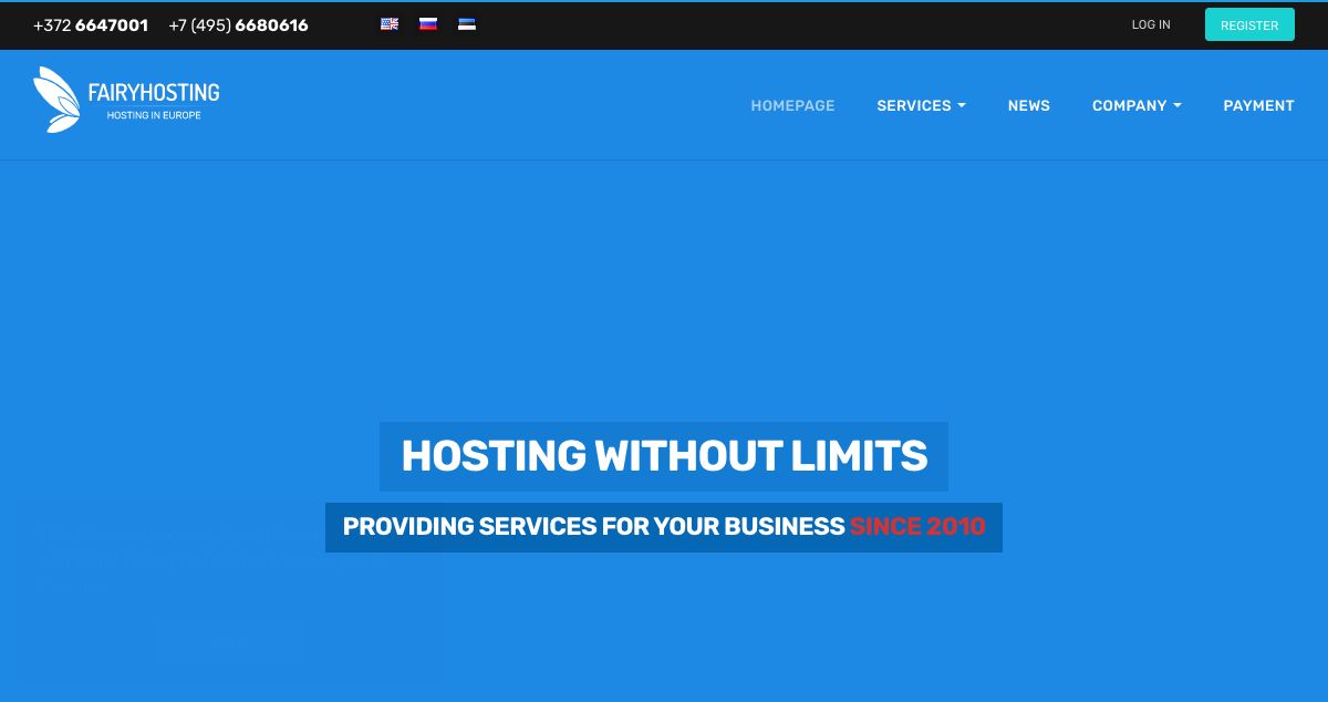 Homepage of Fairy Hosting hosting