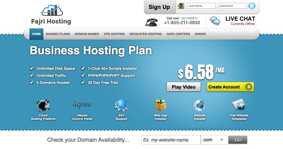 Homepage of Fajri Hosting hosting