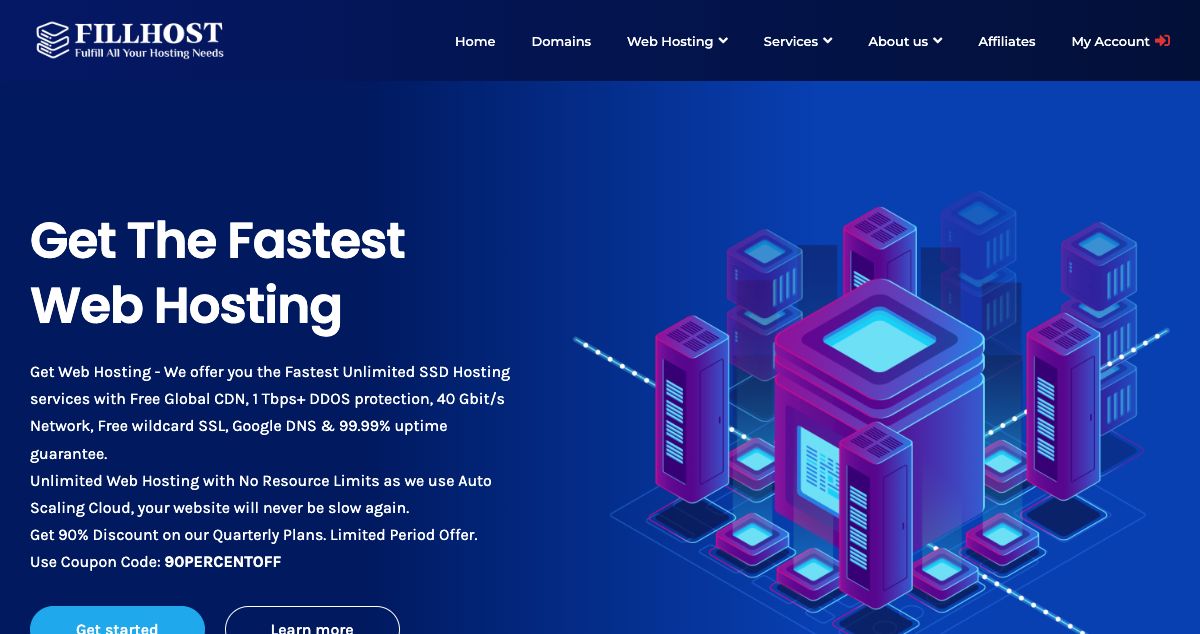 Homepage of FillHost hosting