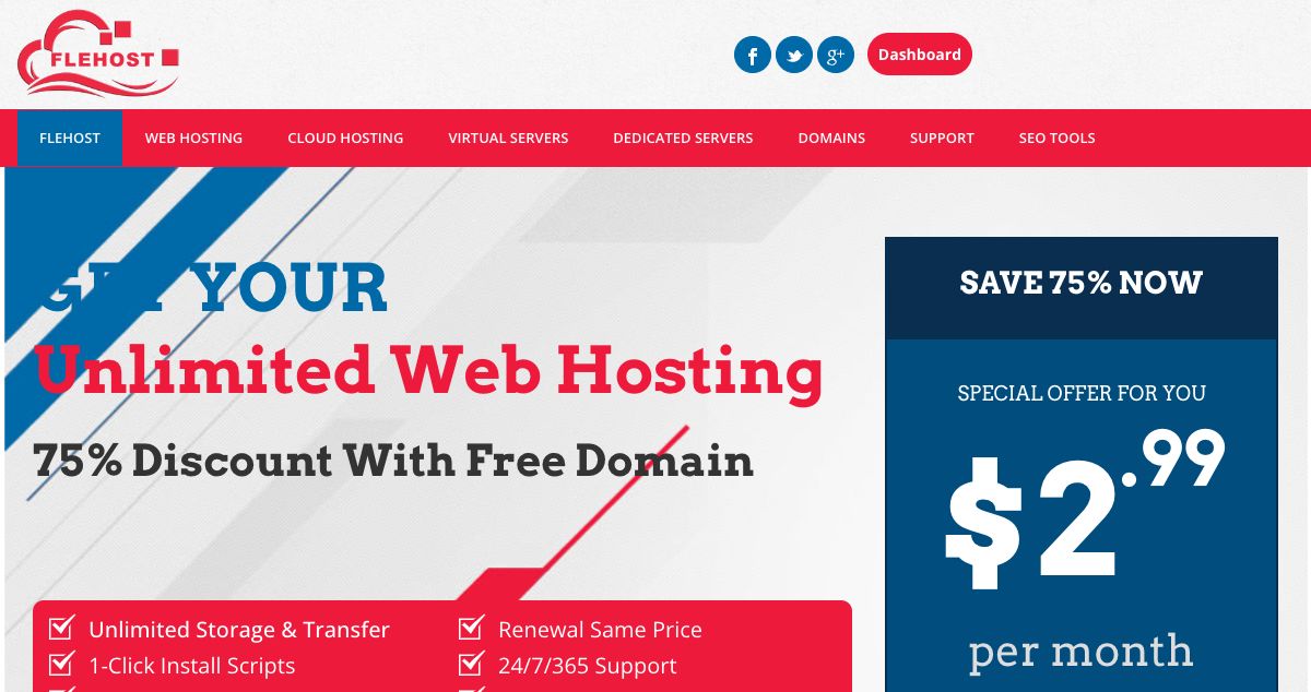 Homepage of FleHost hosting