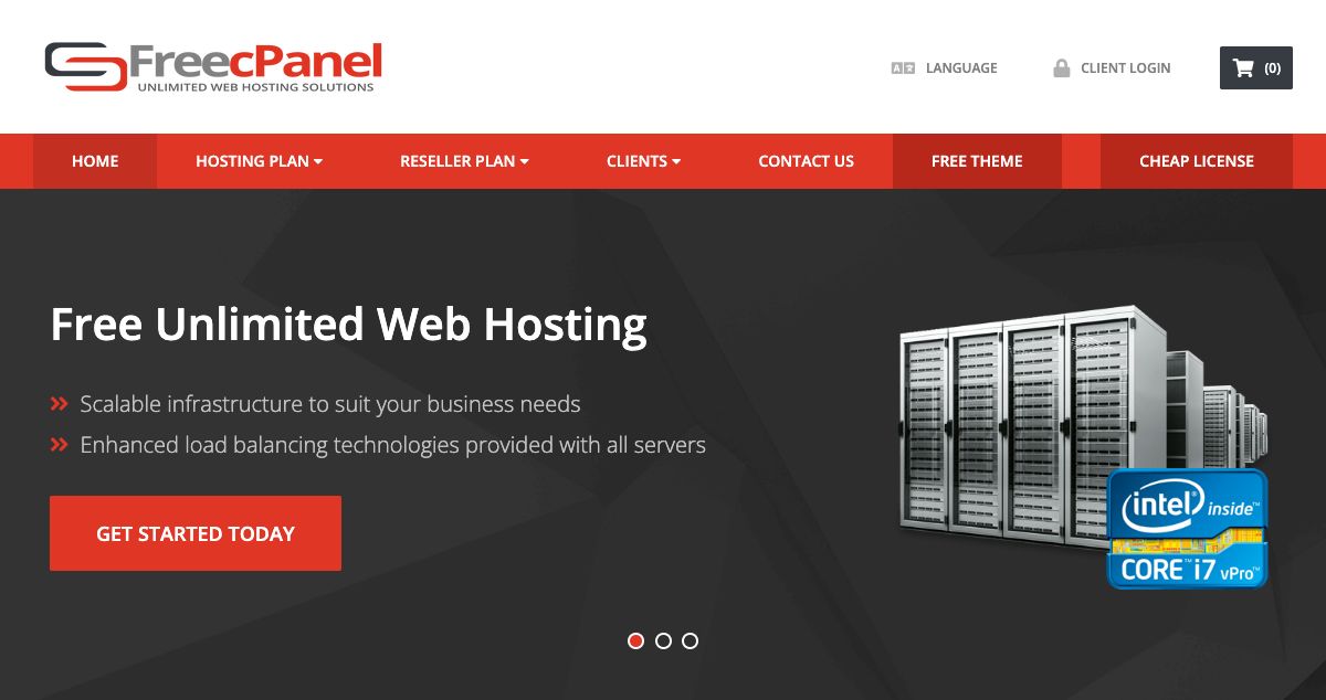 Homepage of Freecpanel Web Services hosting