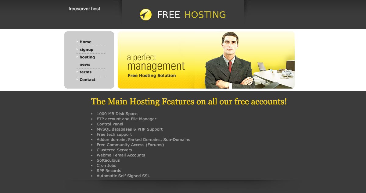 Homepage of Free Server Host hosting