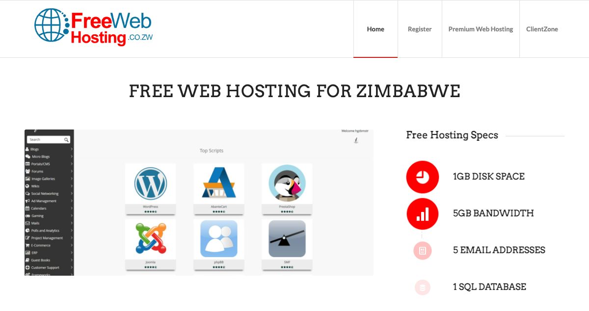 Homepage of Free Web Hosting Zimbabwe hosting