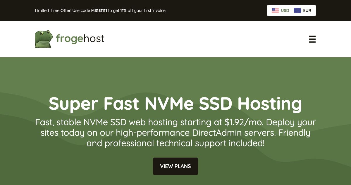 Homepage of FrogeHost hosting