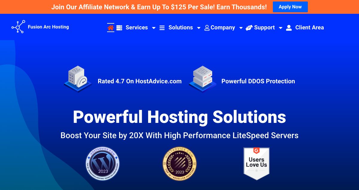 Homepage of Fusion Arc Hosting hosting