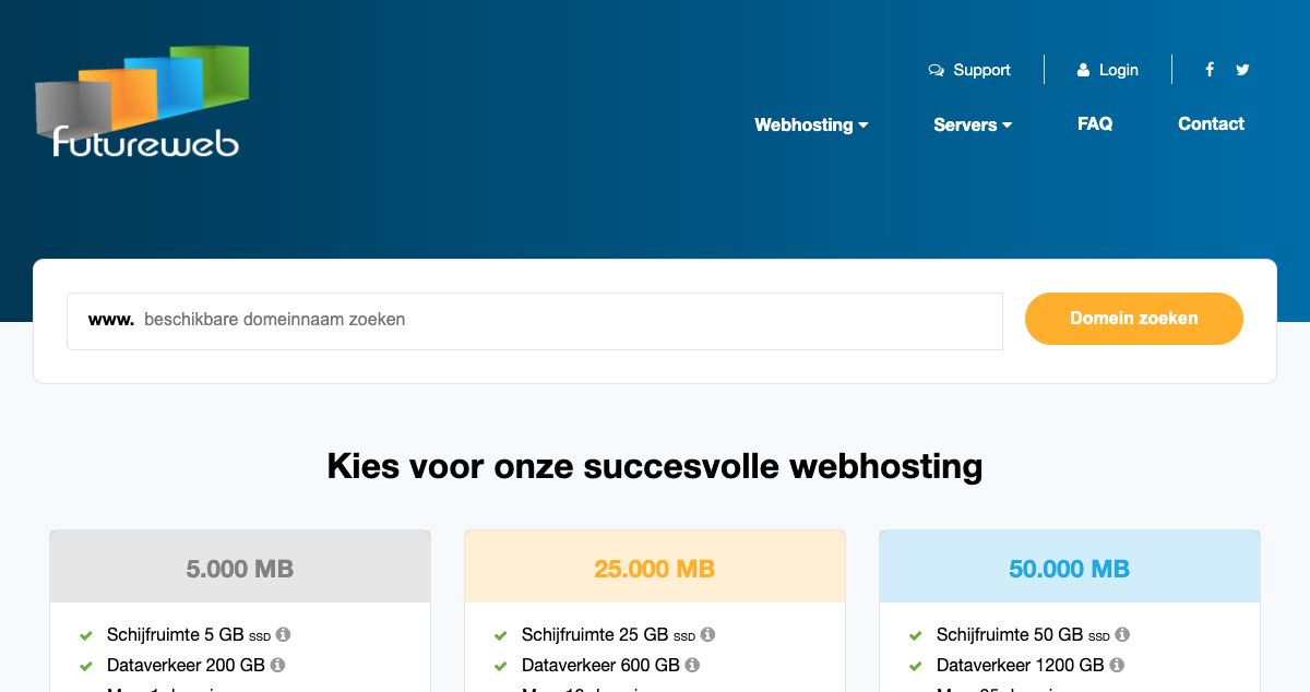 Homepage of Futureweb hosting