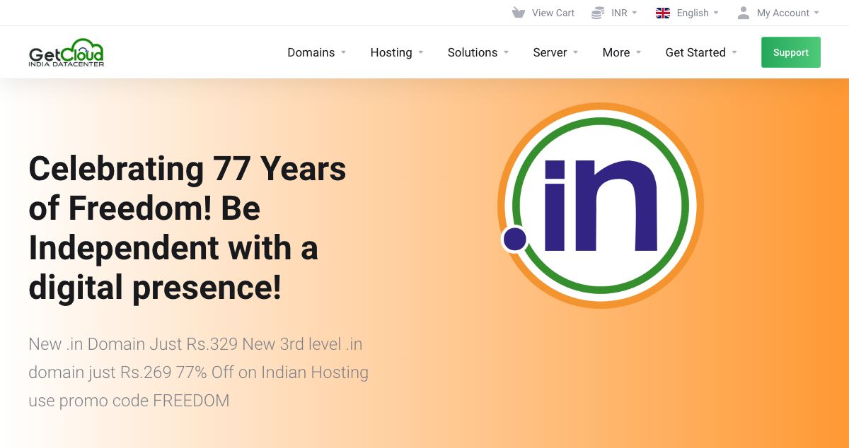 Homepage of Get Cloud India hosting