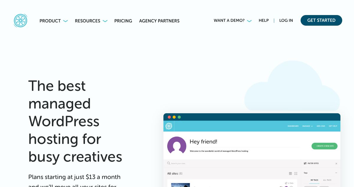 Homepage of Flywheel hosting