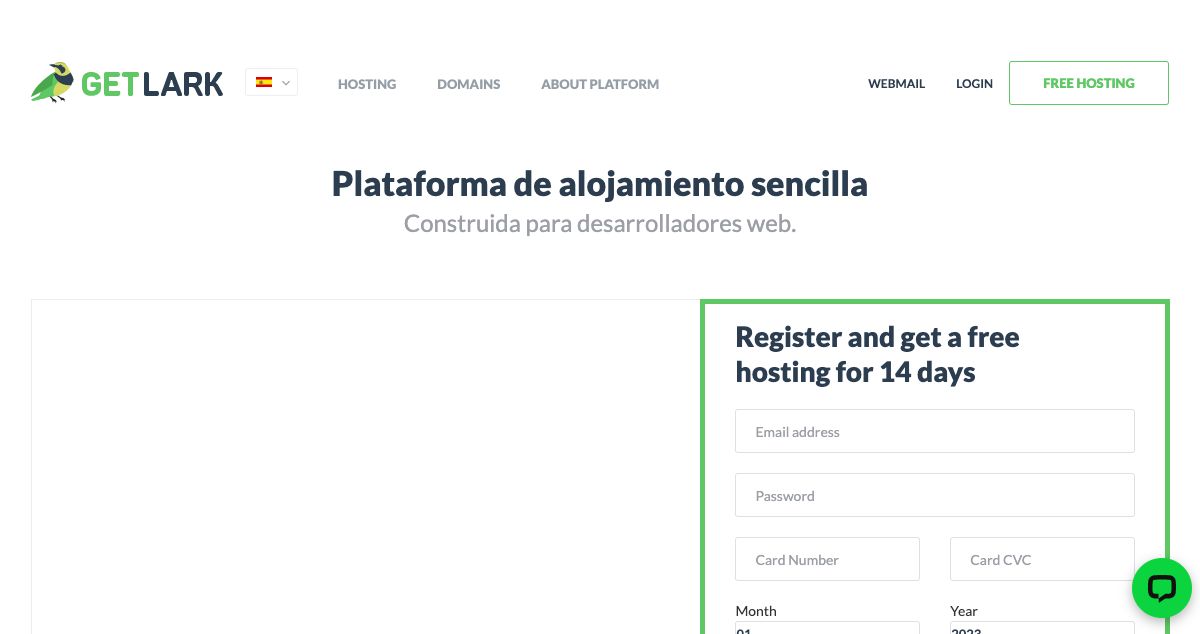 Homepage of GetLark hosting