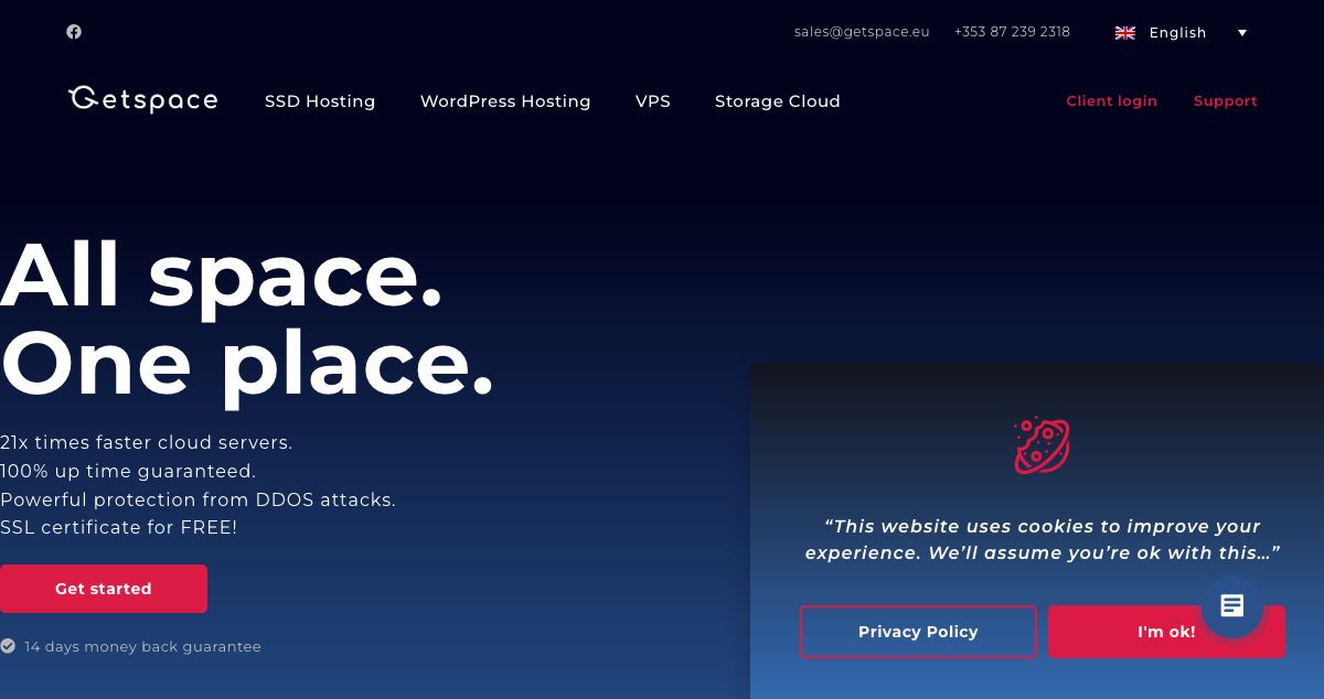 Homepage of Getspace hosting