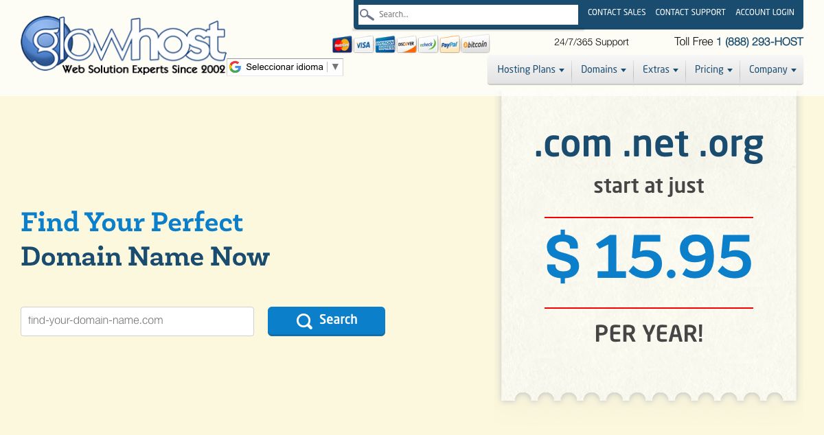 Homepage of GlowHost hosting