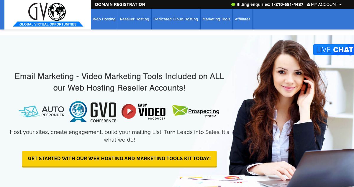 Homepage of Global Virtual Opportunities (GVO) hosting