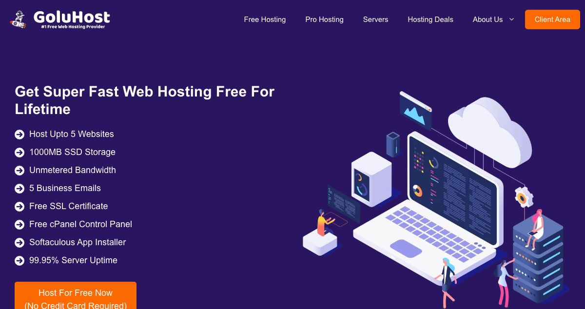 Homepage of GoluHost hosting