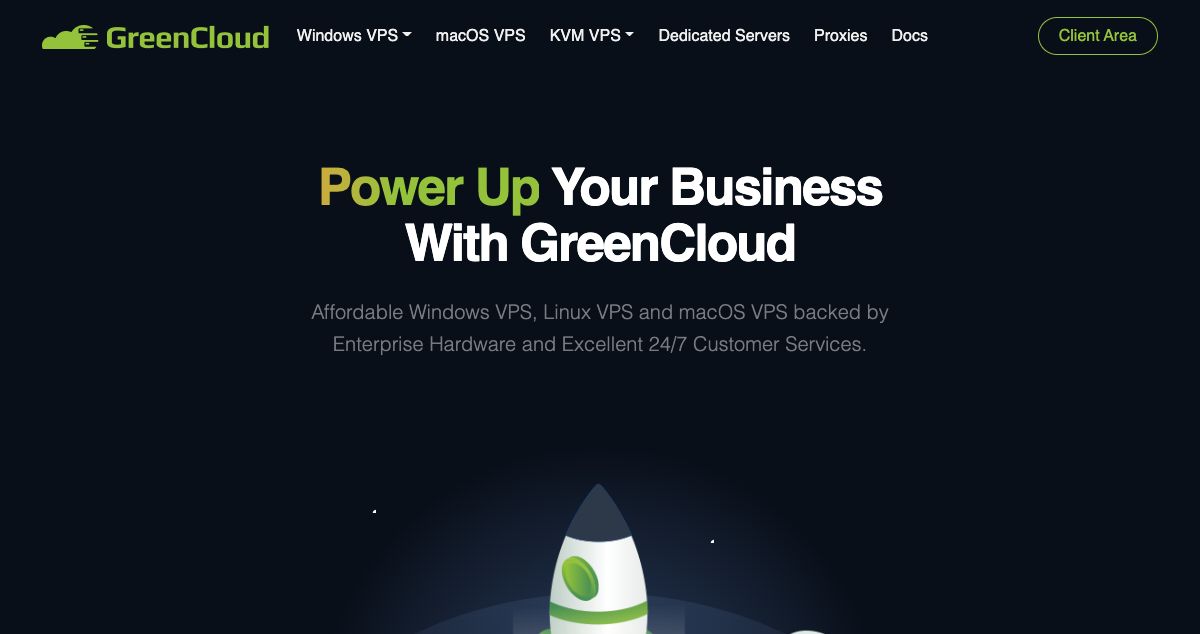 Homepage of GreenCloudVPS hosting