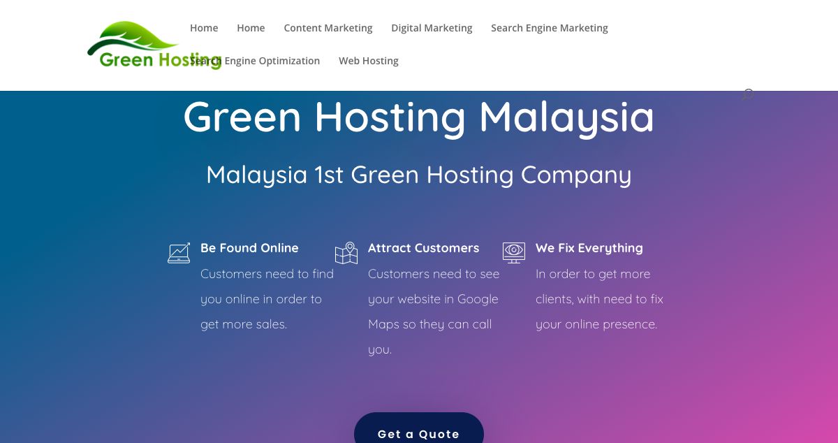 Homepage of Green Hosting hosting