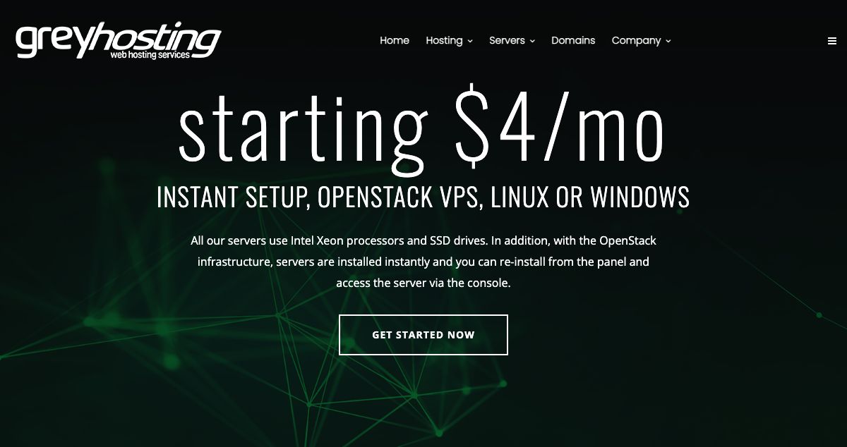 Homepage of GreyHosting hosting