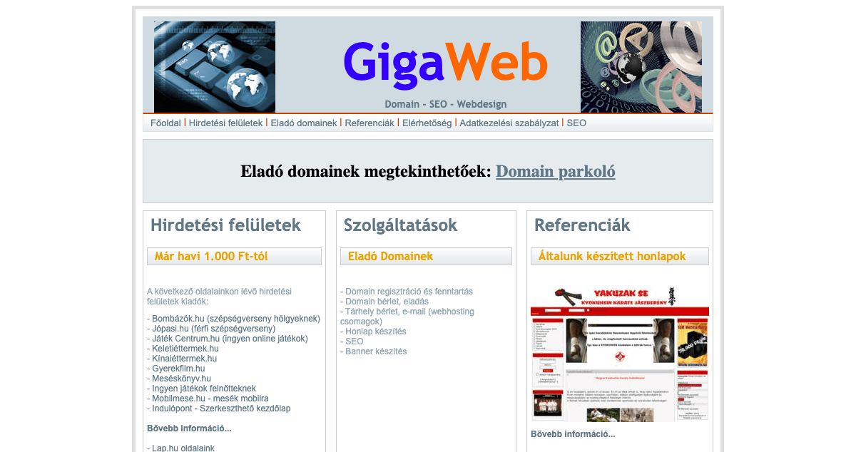 Homepage of GigaWeb hosting