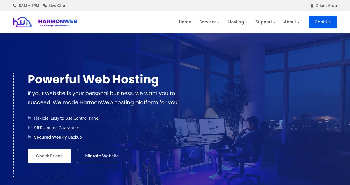 Homepage of Harmon Web Solutions hosting