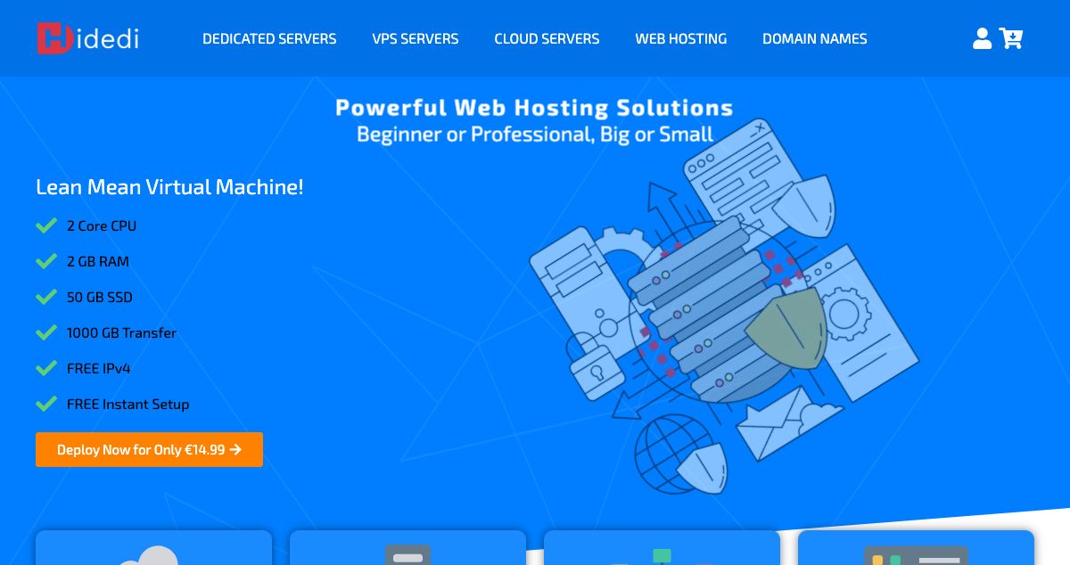 Homepage of Hidedi hosting