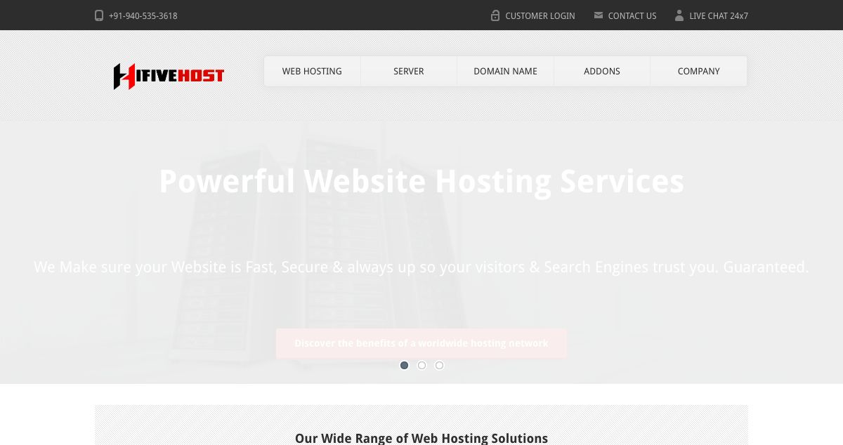 Homepage of HiFiveHost hosting