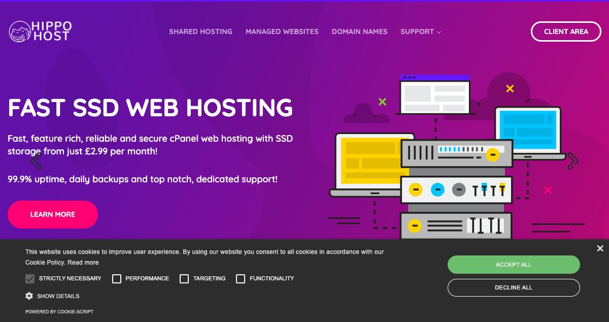 Homepage of HippoHost hosting