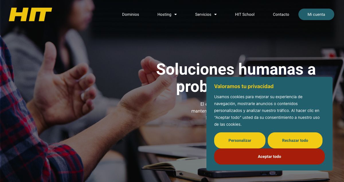 Homepage of HIT Soluciones hosting