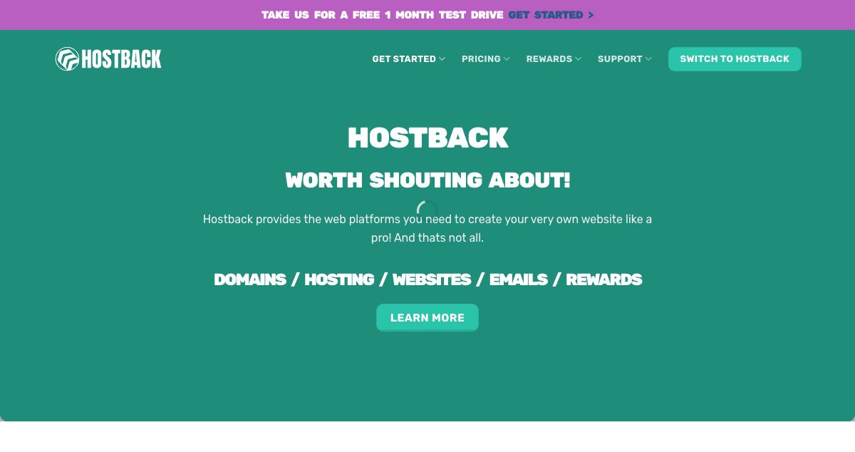 Homepage of HostBack hosting